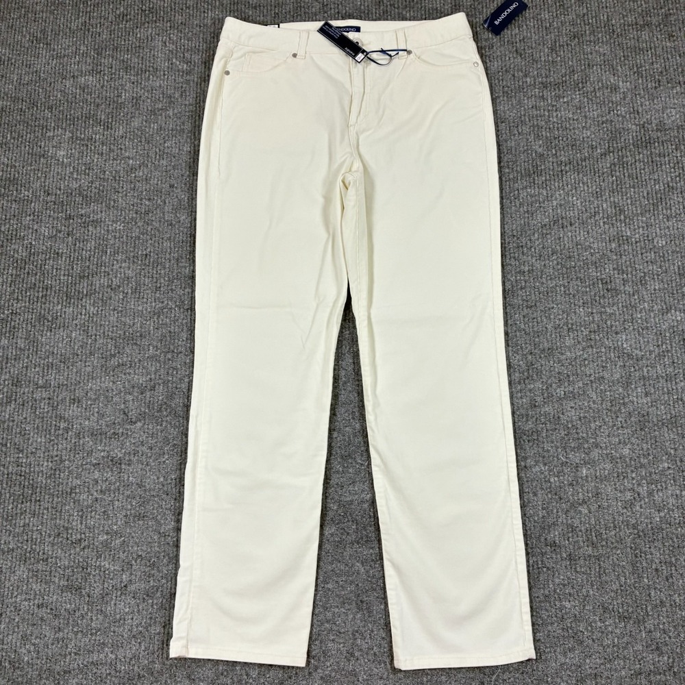 Bandolino Mandie Womens Straight Leg Jeans Size 14 Ivory Corduroy High Rise